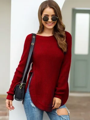Glimpse Side Slit Long Sleeve Knit Tunic Sweater