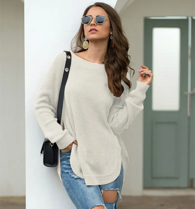Glimpse Side Slit Long Sleeve Knit Tunic Sweater