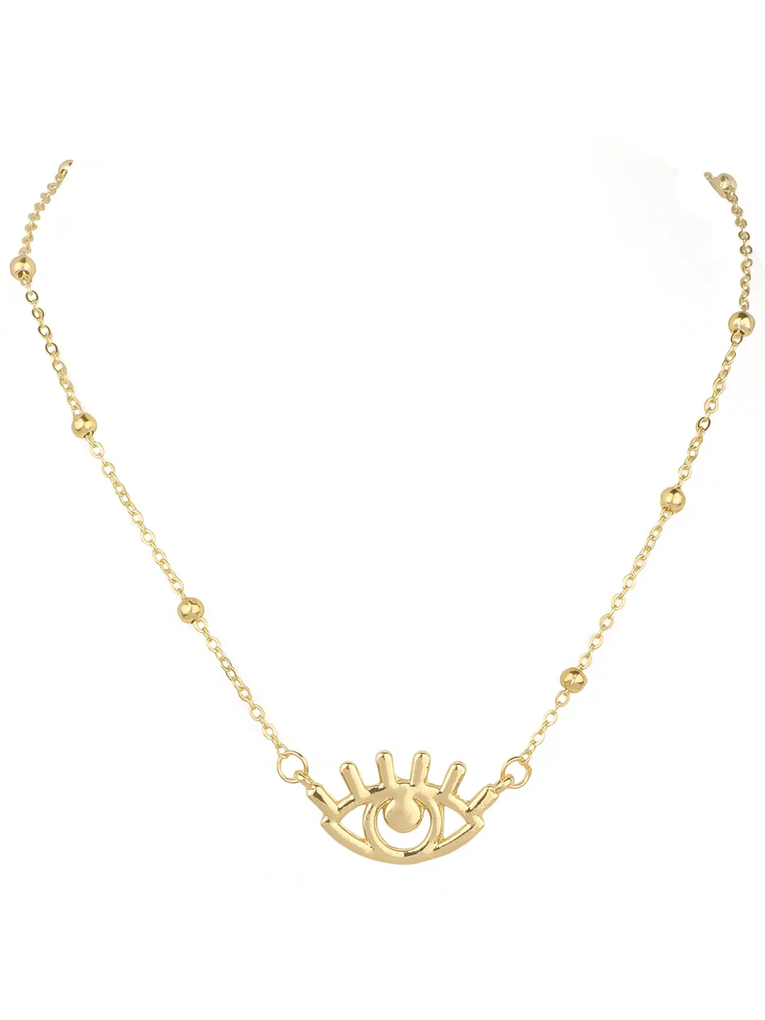 Gold Plated Beaded Chain Evil Eye Pendant
