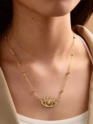 Gold Plated Beaded Chain Evil Eye Pendant