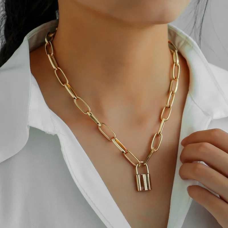 Gold Plated Chunky Chain Link lock Pendant