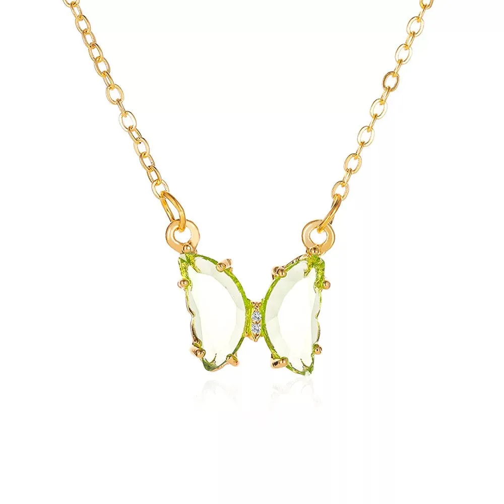 Gold Plated Green Crystal Butterfly Pendant