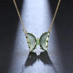 Gold Plated Green Crystal Butterfly Pendant