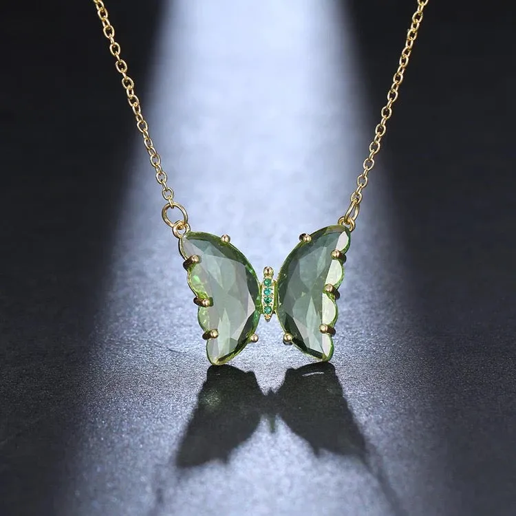 Gold Plated Green Crystal Butterfly Pendant