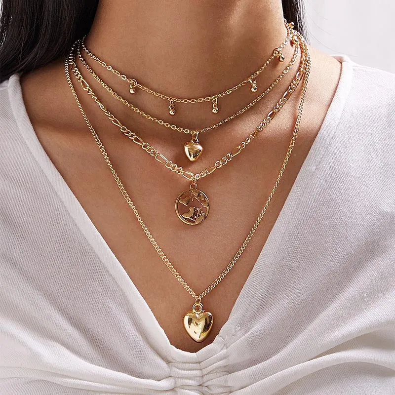 Gold Plated Layered Heart Earth Pendant