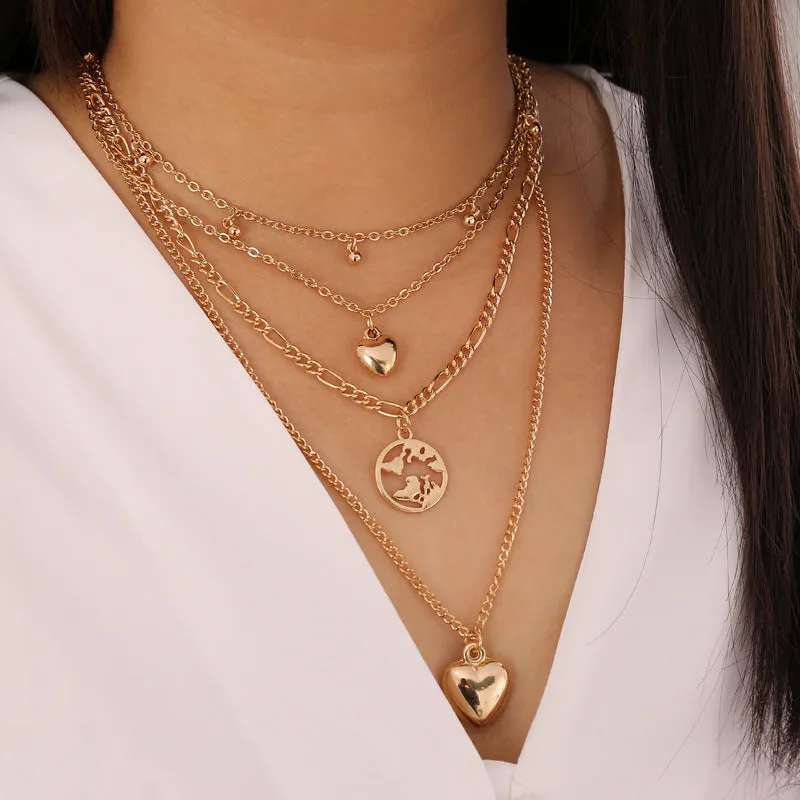 Gold Plated Layered Heart Earth Pendant