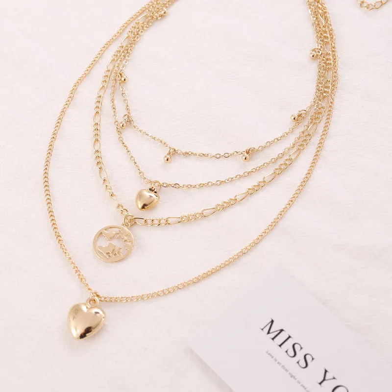 Gold Plated Layered Heart Earth Pendant