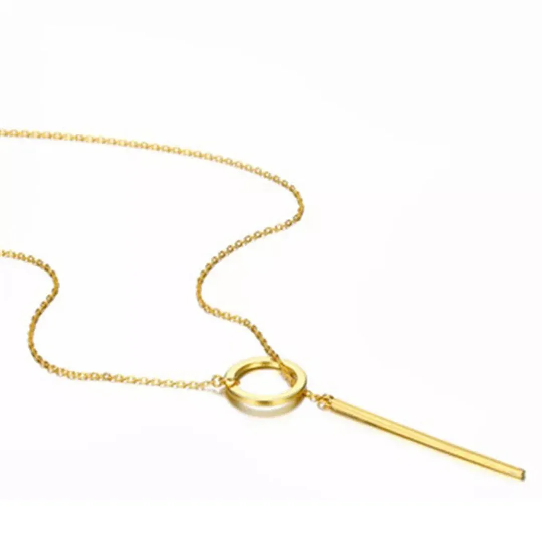 Gold Plated Line And Circle Y Shaped Necklace