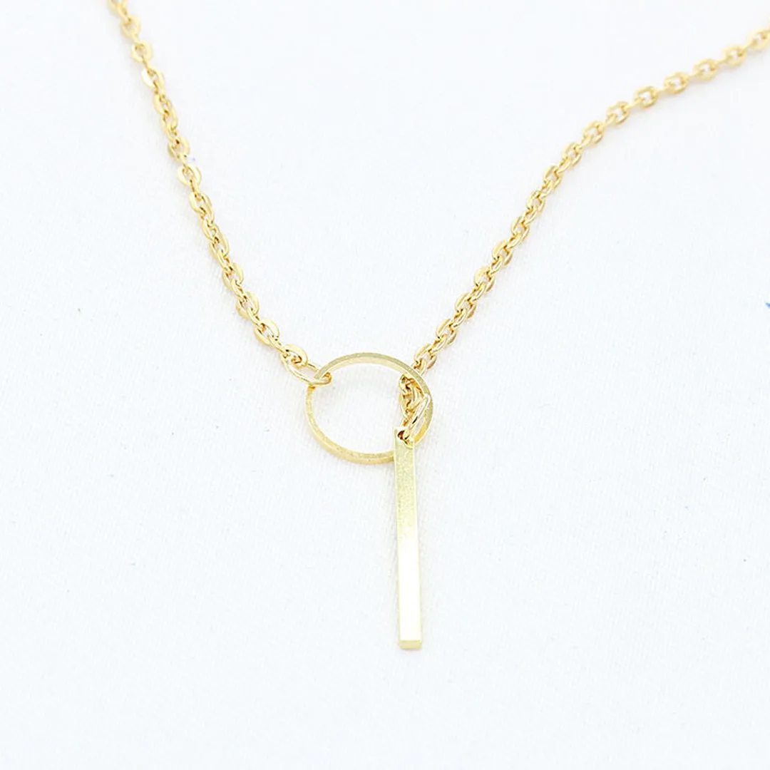 Gold Plated Line And Circle Y Shaped Necklace