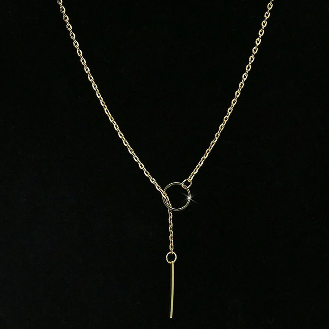 Gold Plated Line And Circle Y Shaped Necklace