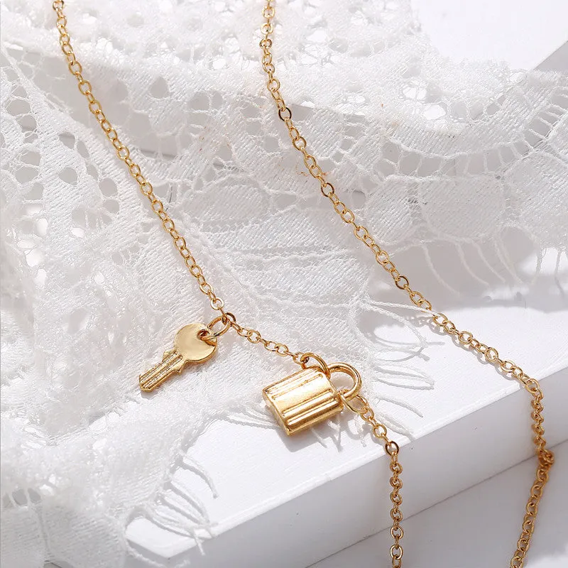 Gold Plated Lock and Key Pendant