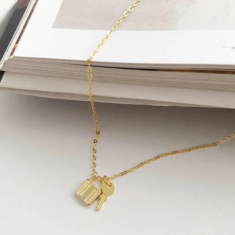 Gold Plated Lock and Key Pendant