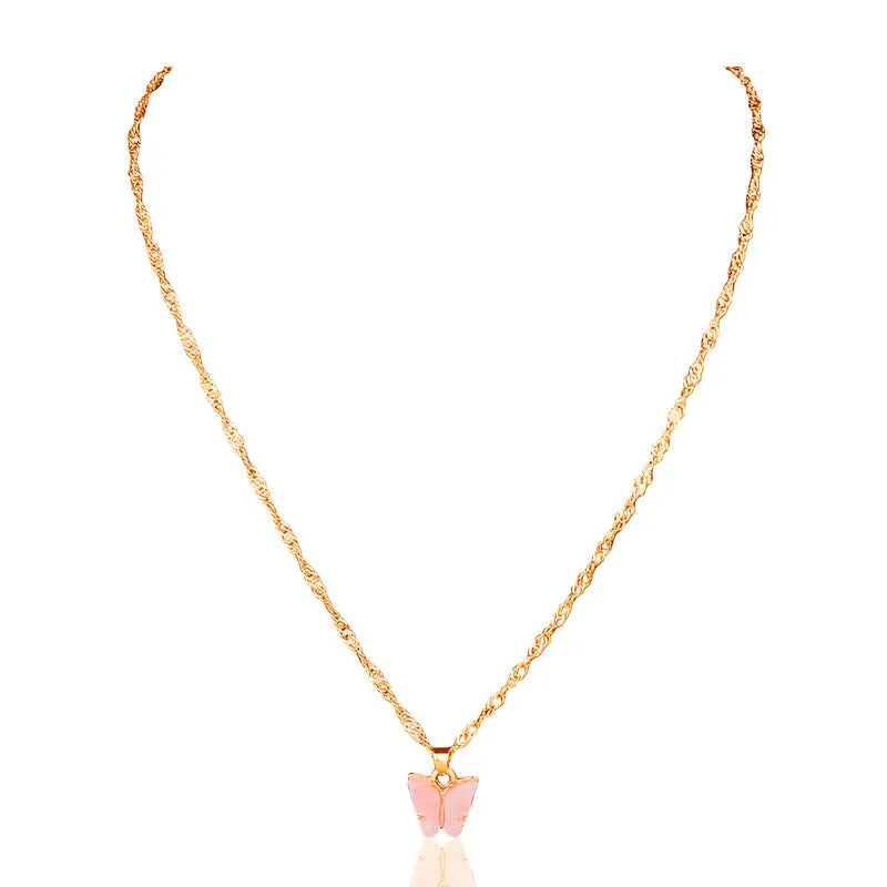 Gold Plated Pink Butterfly Pendant