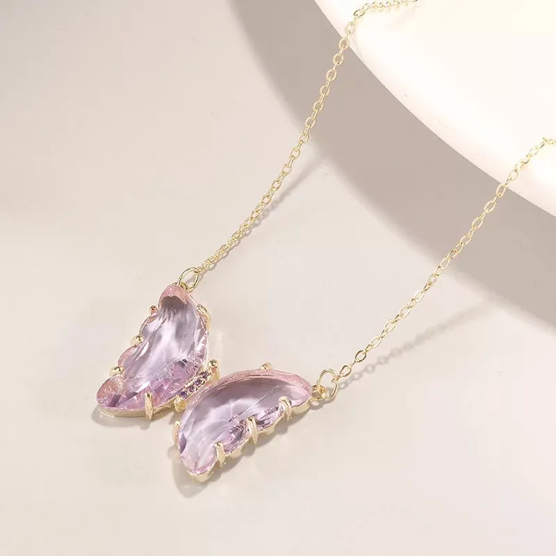 Gold Plated Purple Crystal Butterfly Pendant