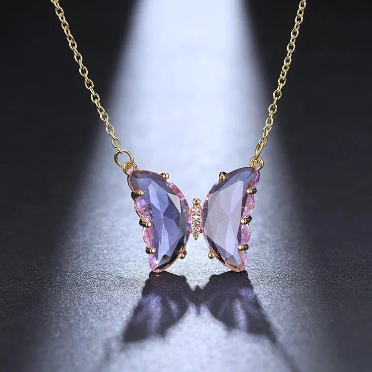 Gold Plated Purple Crystal Butterfly Pendant