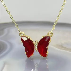 Gold Plated Red Crystal Butterfly Pendant