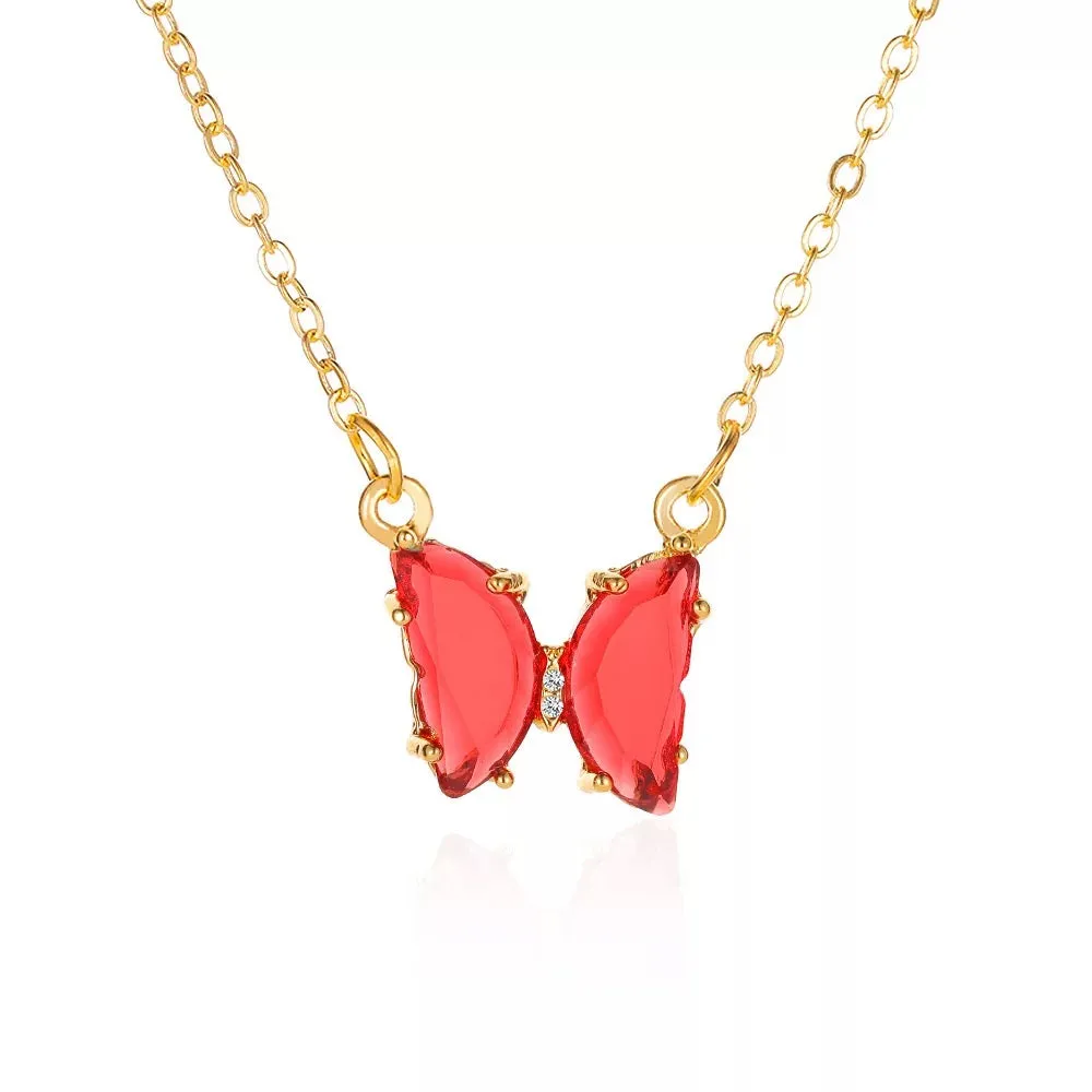 Gold Plated Red Crystal Butterfly Pendant