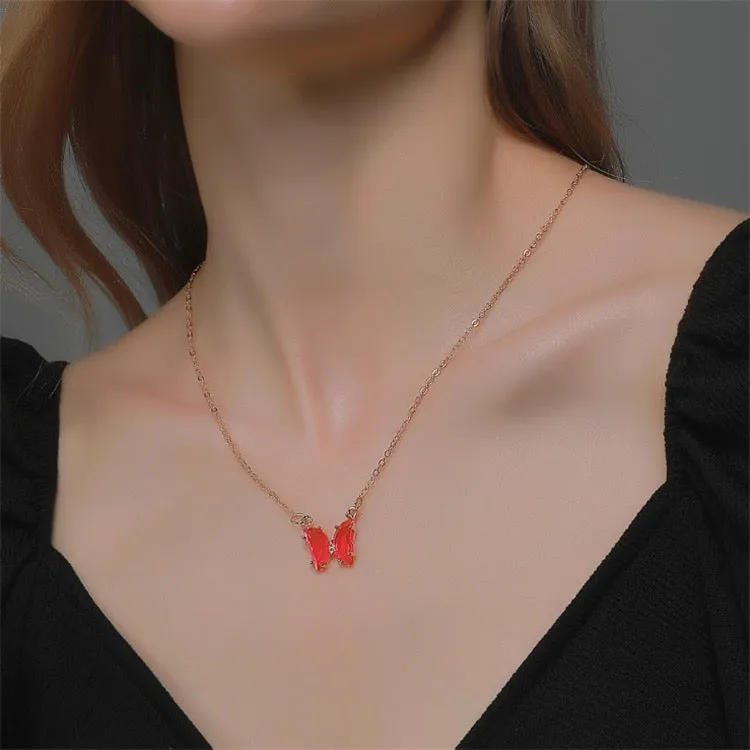 Gold Plated Red Crystal Butterfly Pendant