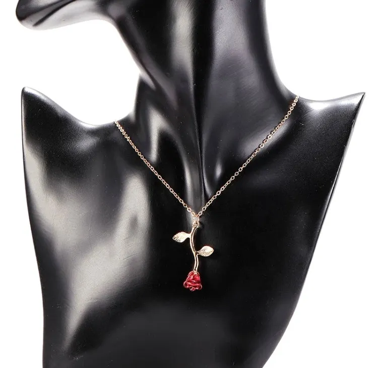 Gold Plated Red Rose Pendant