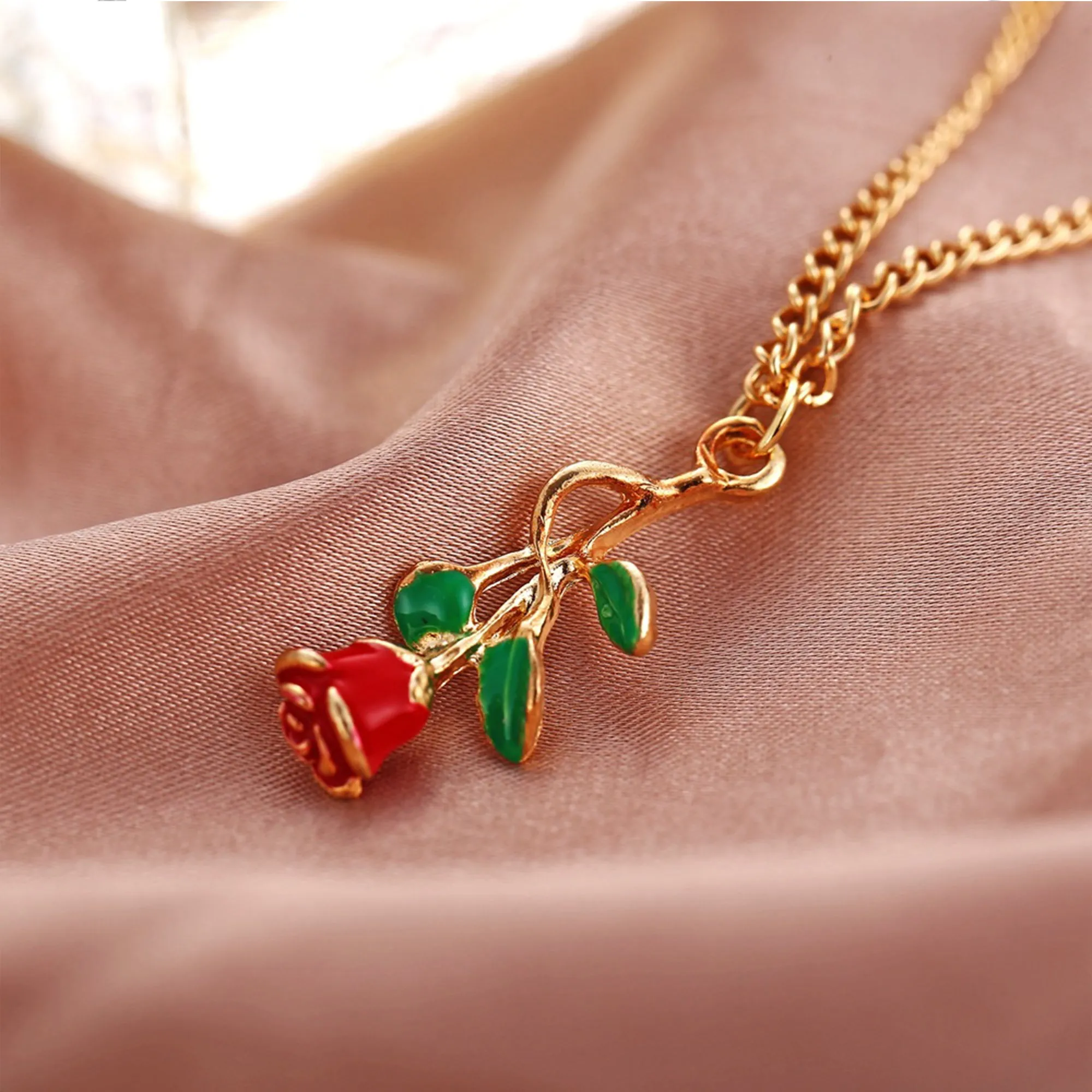 Gold Plated Red Rose Pendant