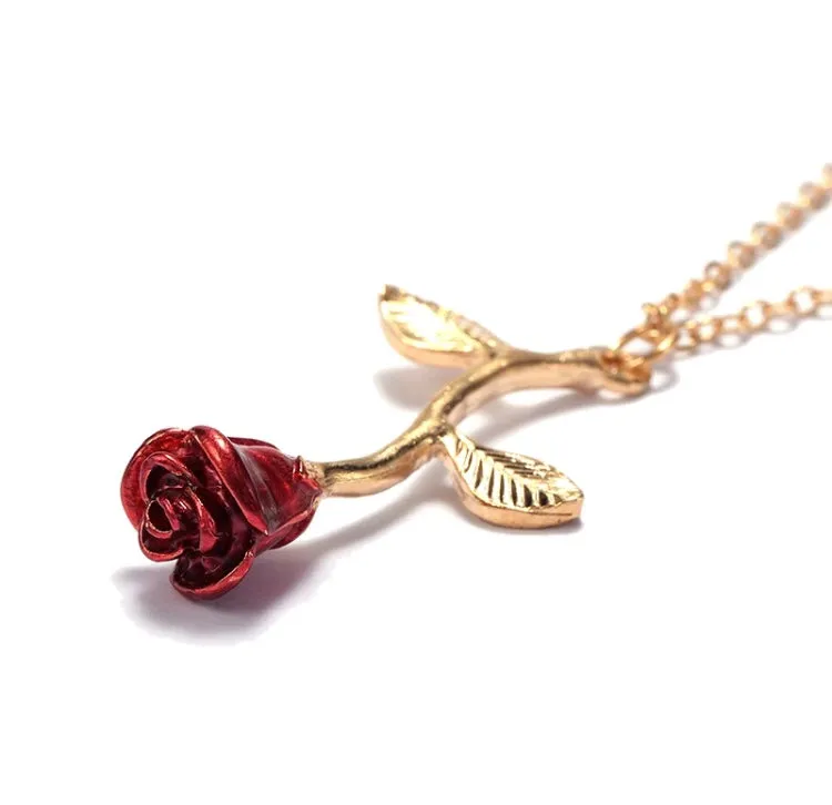 Gold Plated Red Rose Pendant