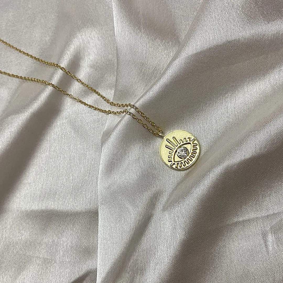 Gold Plated Round Evil Eye Pendant
