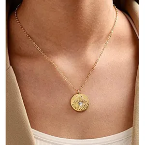 Gold Plated Round Evil Eye Pendant