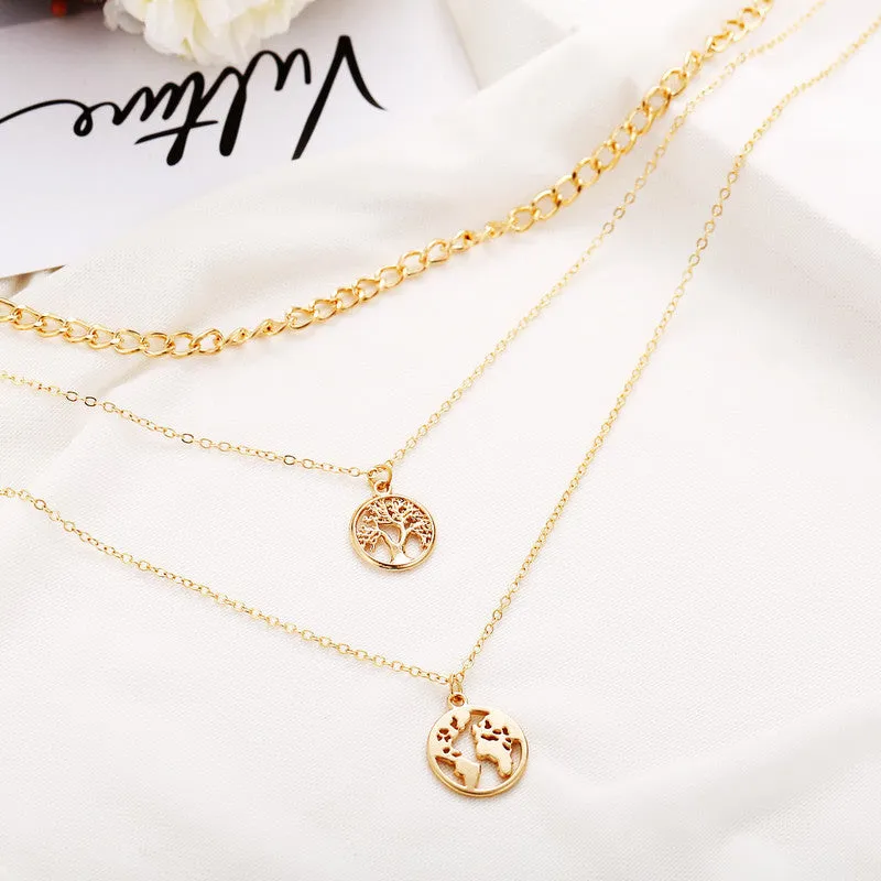 Gold Plated Triple Layered Tree Earth Pendant
