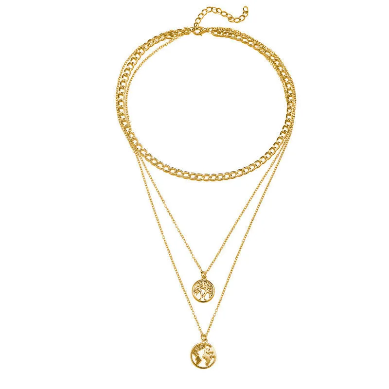 Gold Plated Triple Layered Tree Earth Pendant