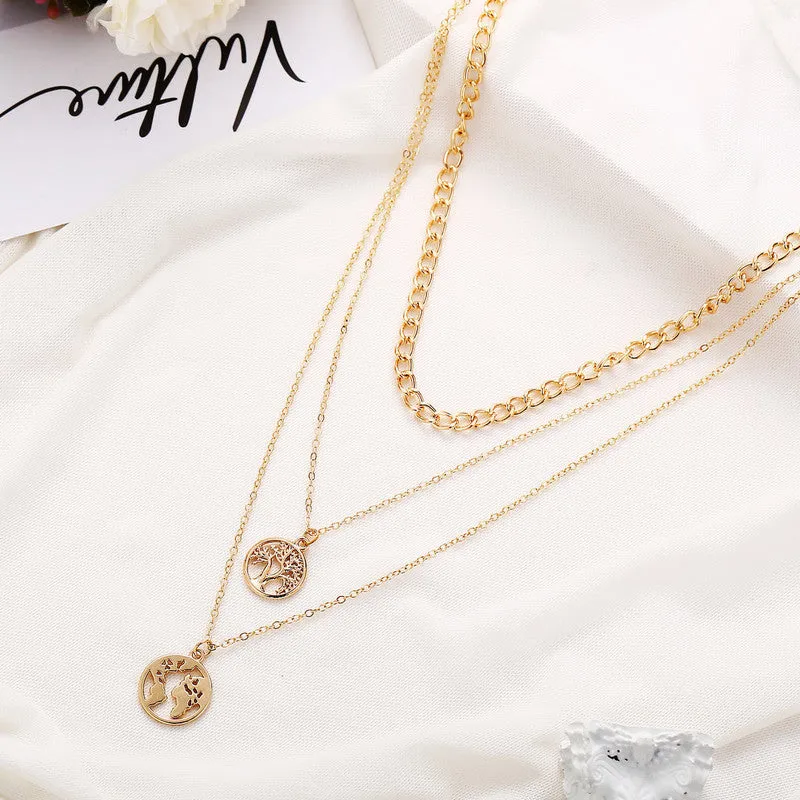 Gold Plated Triple Layered Tree Earth Pendant