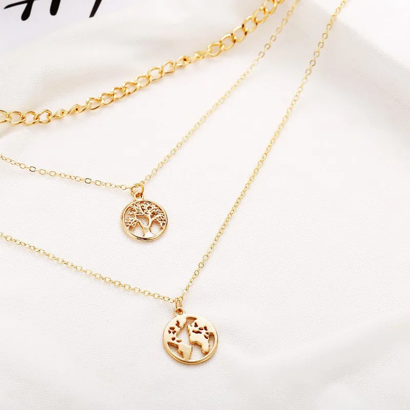 Gold Plated Triple Layered Tree Earth Pendant