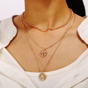 Gold Plated Triple Layered Tree Earth Pendant