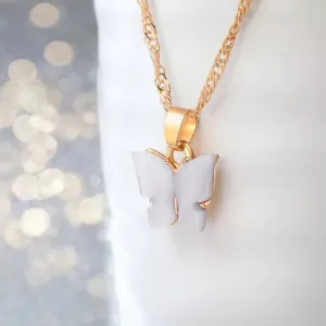Gold Plated White Butterfly Pendant