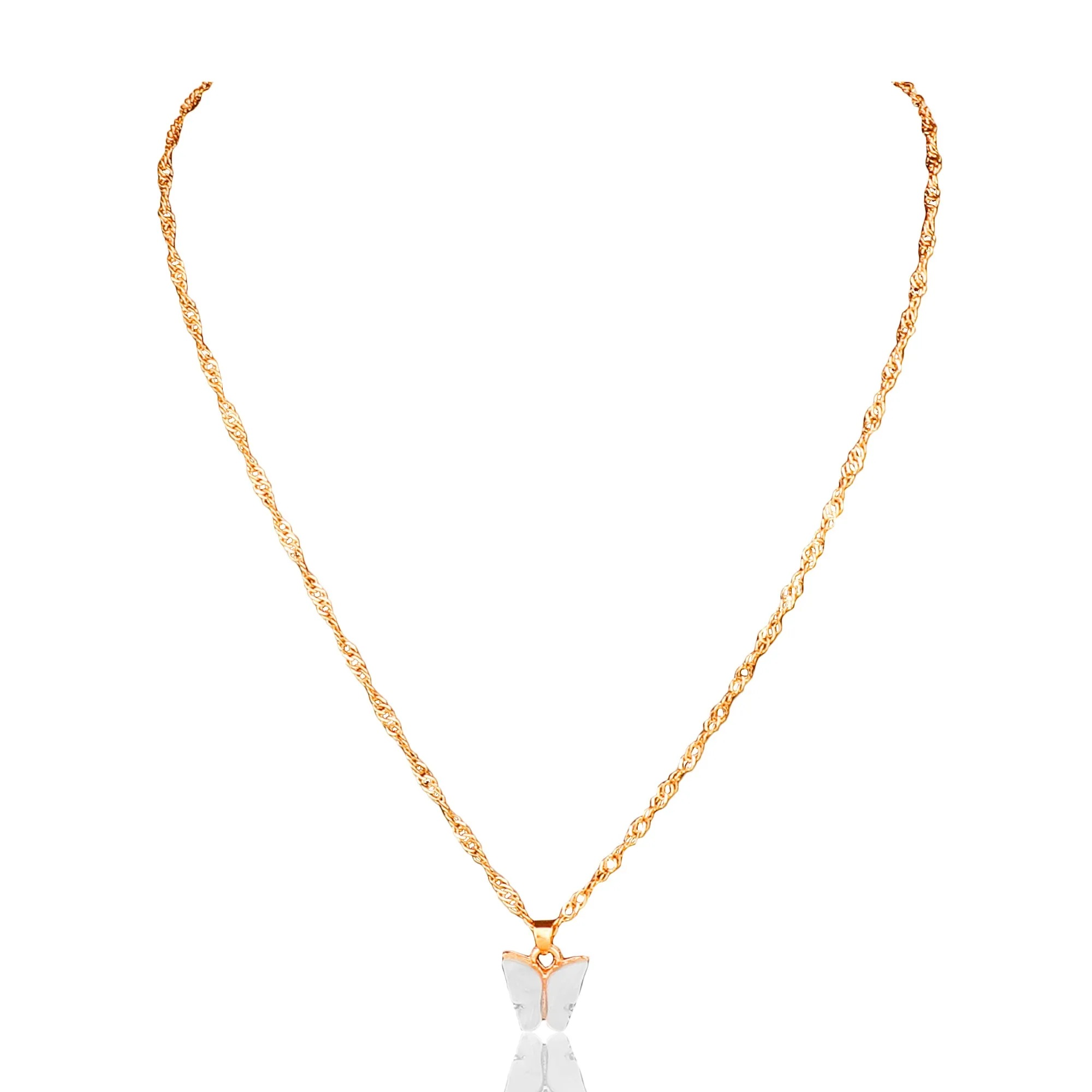 Gold Plated White Butterfly Pendant