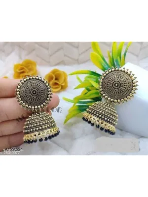 Golden and Black Pearls Dome Shape Jhumka