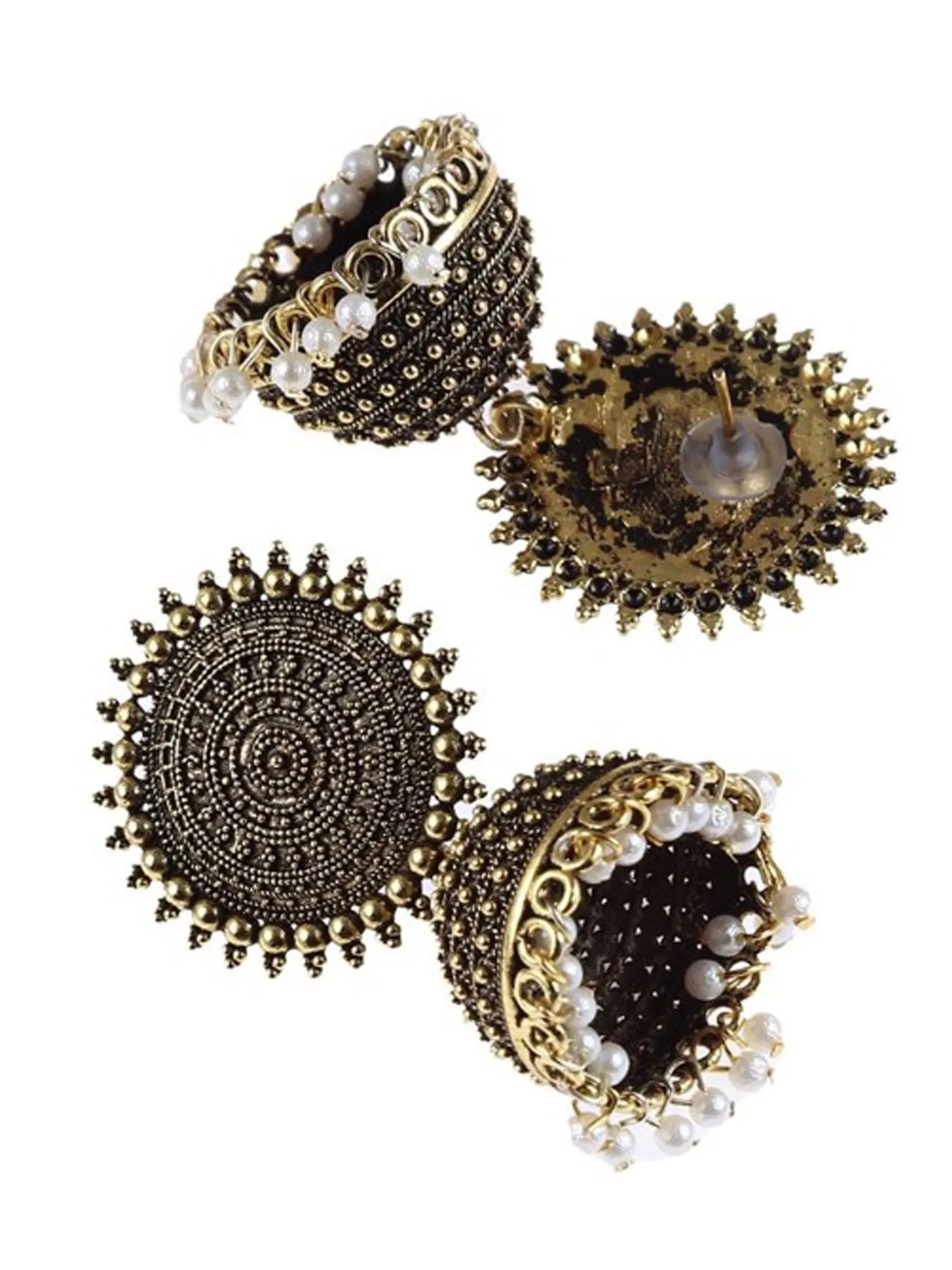 Golden and Black Pearls Dome Shape Jhumka