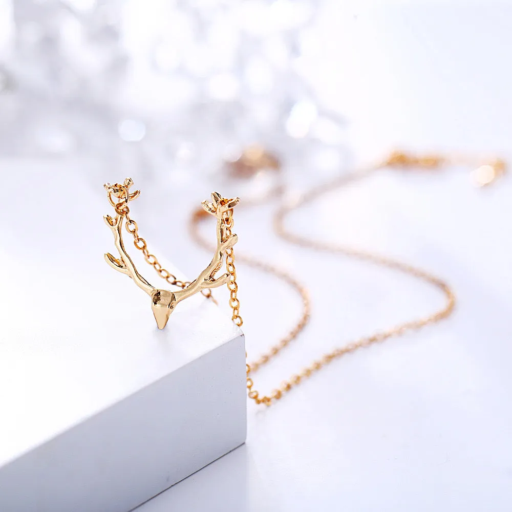 Golden Reindeer Animal Horn Pendant