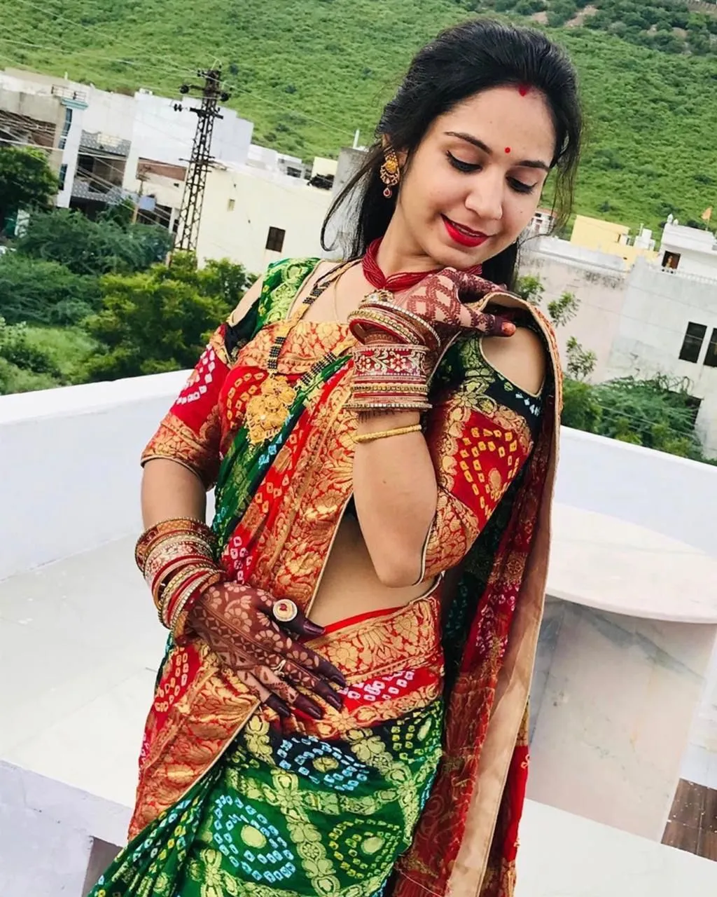 Green Bandhej Banarasee Silk Saree