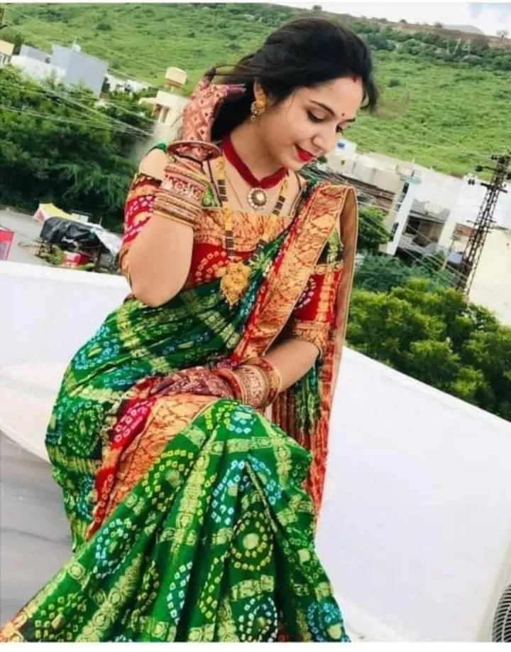 Green Bandhej Banarasee Silk Saree