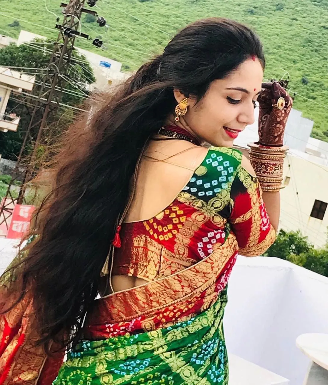 Green Bandhej Banarasee Silk Saree
