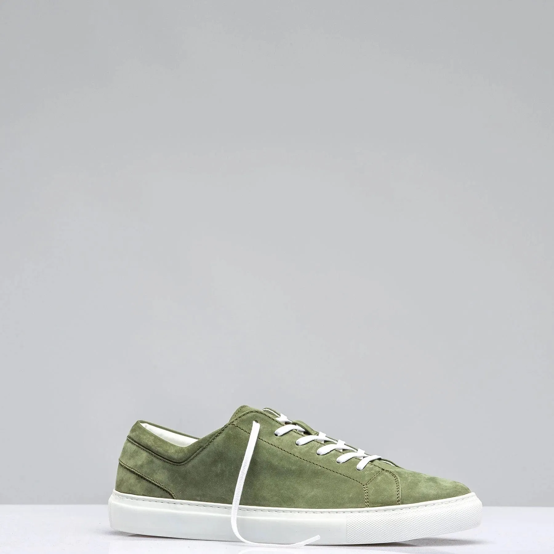 Green Italian Suede Leather Low Top Lace Up Sneakers with White Sole - Sneaker Shoes