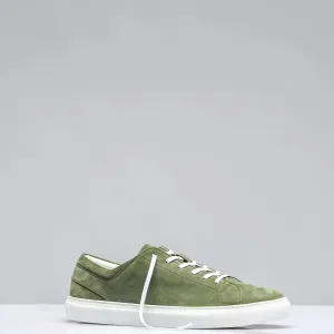 Green Italian Suede Leather Low Top Lace Up Sneakers with White Sole - Sneaker Shoes