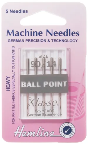 Hemline Ball Point Sewing Machine Needles Heavy - 90 / 14