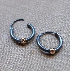 Huggie Black Earrings with Gold Bead