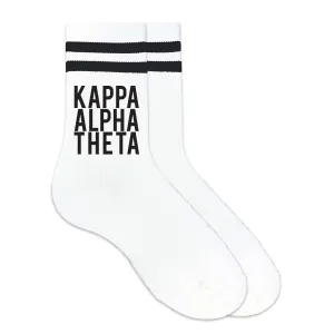 Kappa Alpha Theta Black Writing Striped Crew Socks