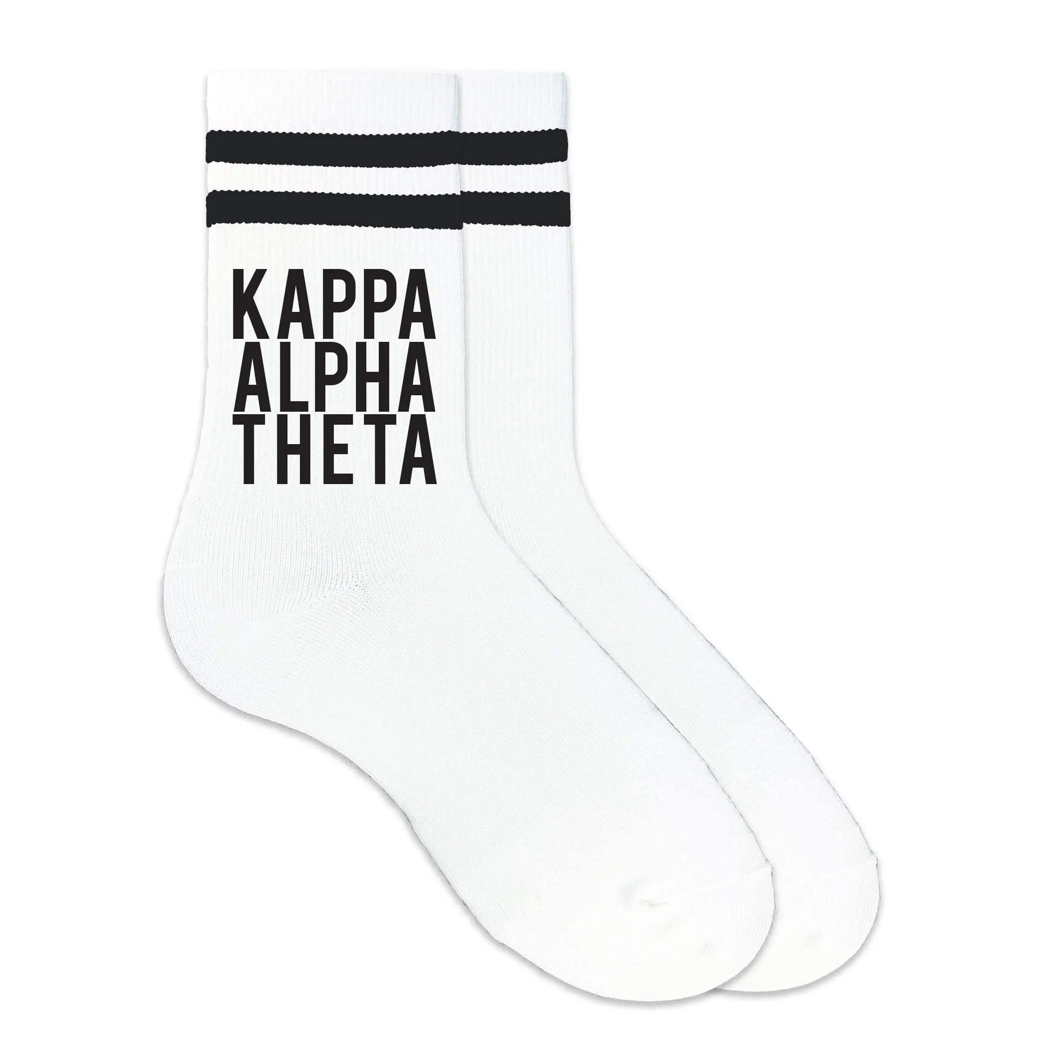 Kappa Alpha Theta Black Writing Striped Crew Socks