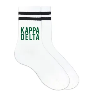 Kappa Delta in Sorority Color on Striped Crew Socks