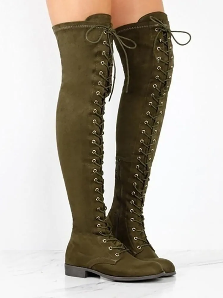 Lace Up Flat Suede Boots