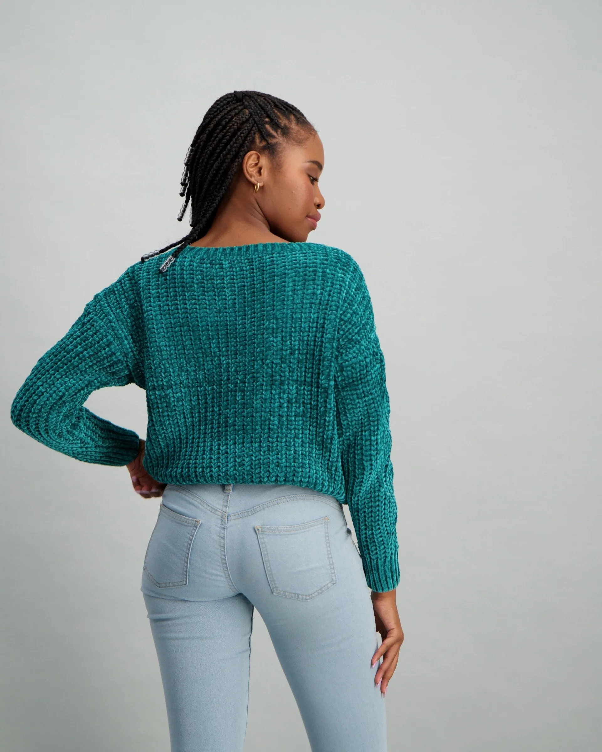 Ladies Chenille Pull Over - Navy /Teal