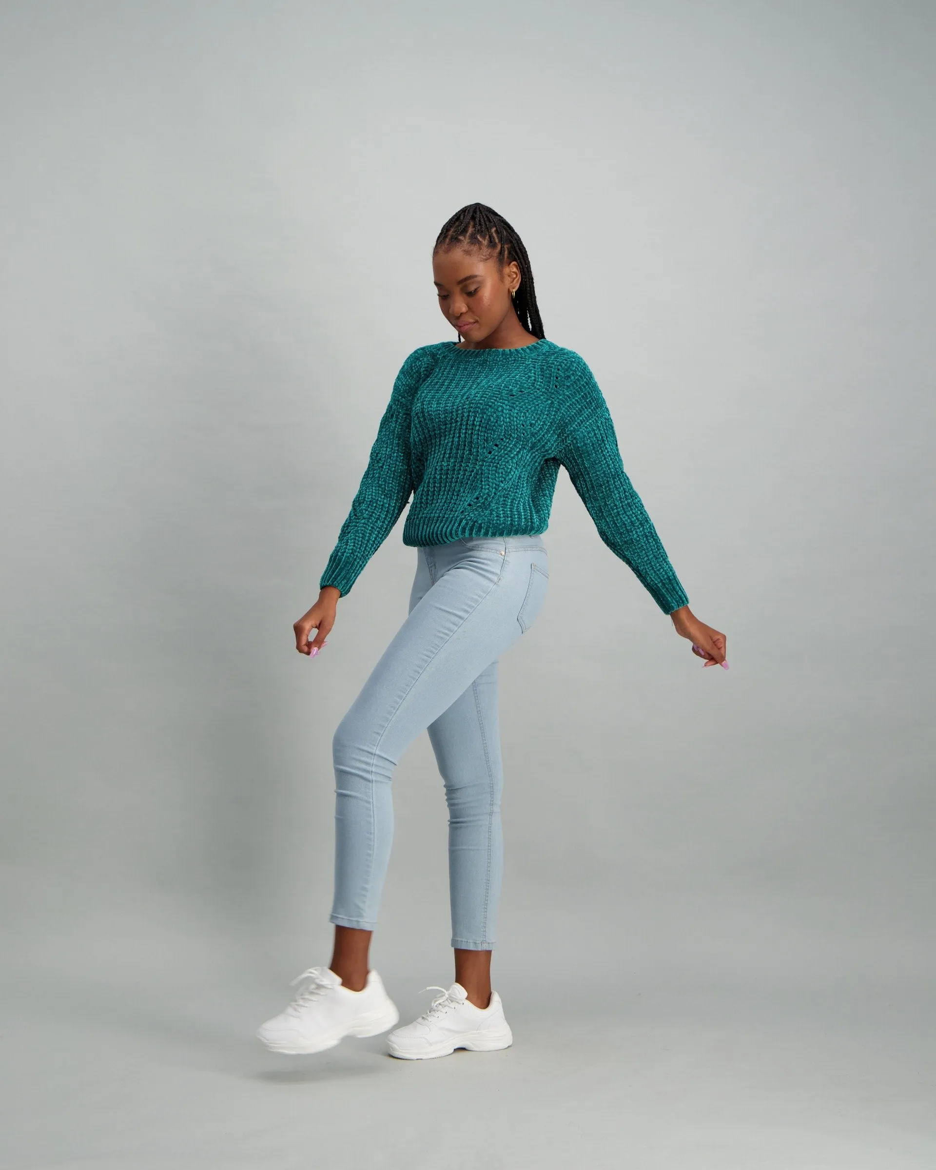 Ladies Chenille Pull Over - Navy /Teal